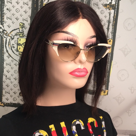 New Authentic Gucci GG0522S 005 Cat-Eye Sunglasses Ivory Brown Gradient - Picture 1 of 14